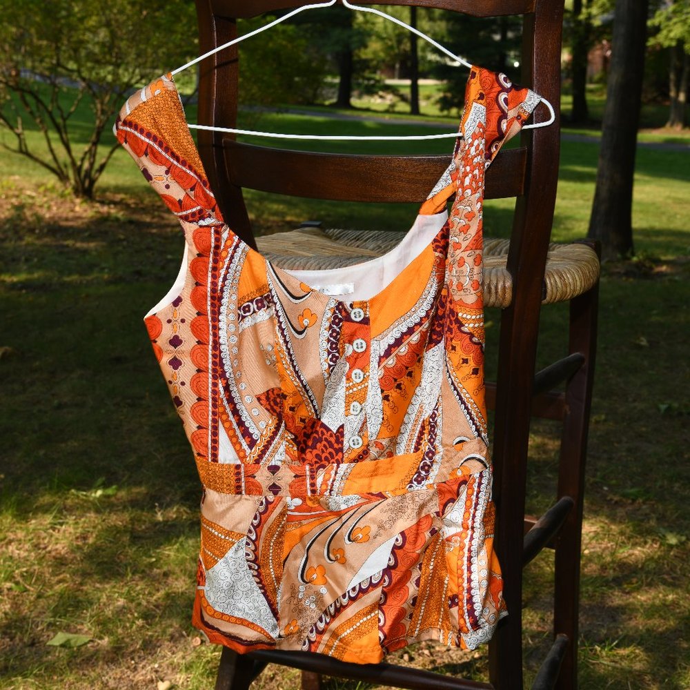 Walter Orange Paisley Tunic Silk Sleeveless Blouse